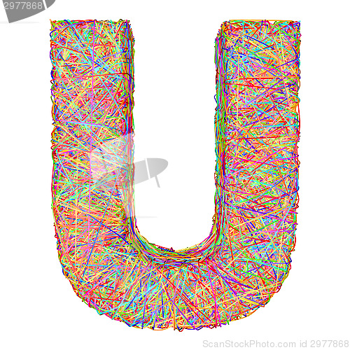 Image of Alphabet symbol letter U composed of colorful striplines
