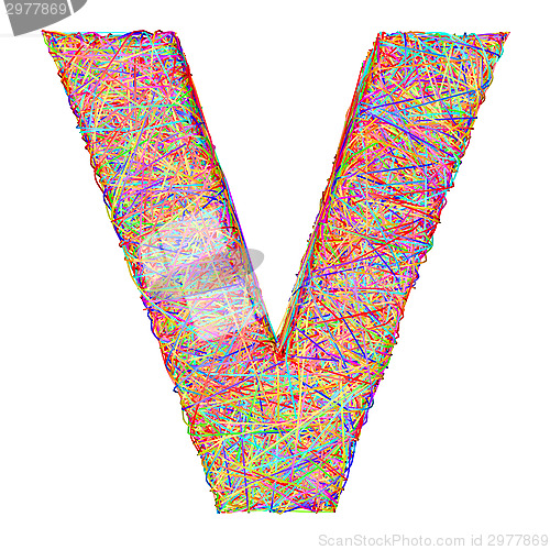 Image of Alphabet symbol letter V composed of colorful striplines