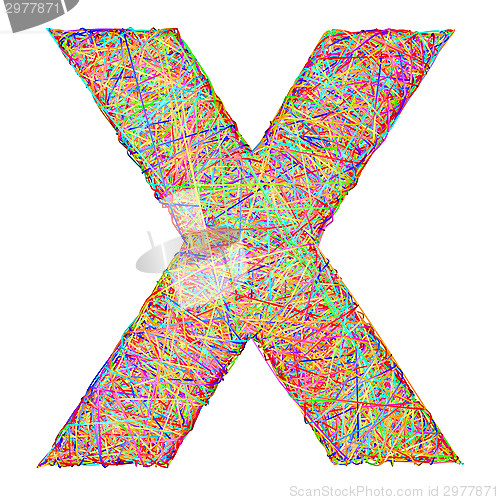 Image of Alphabet symbol letter X composed of colorful striplines