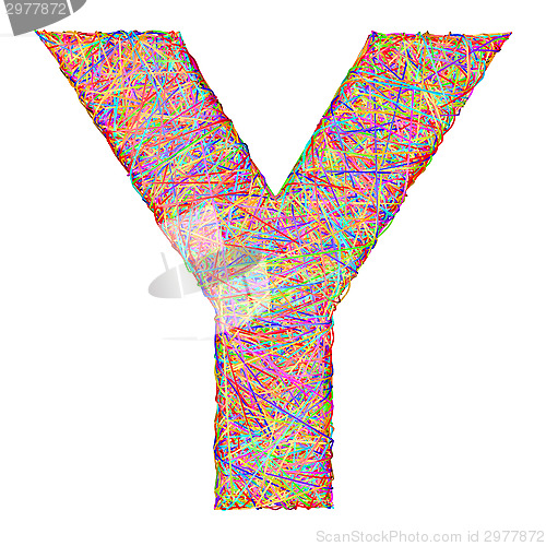 Image of Alphabet symbol letter Y composed of colorful striplines