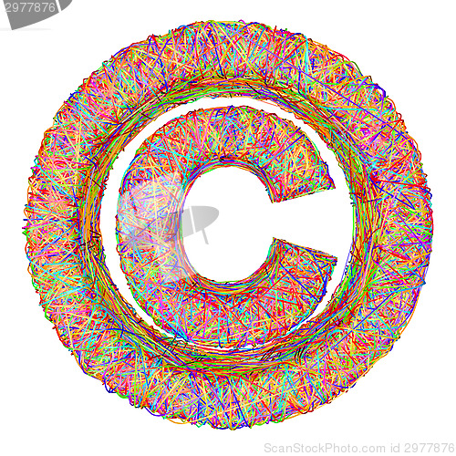 Image of Copyright sign composed of colorful striplines isolated on white