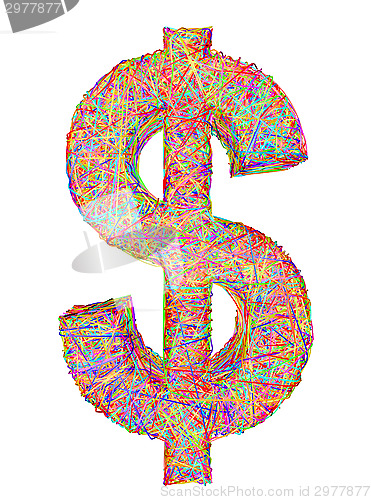 Image of Dollar sign composed of colorful striplines isolated on white