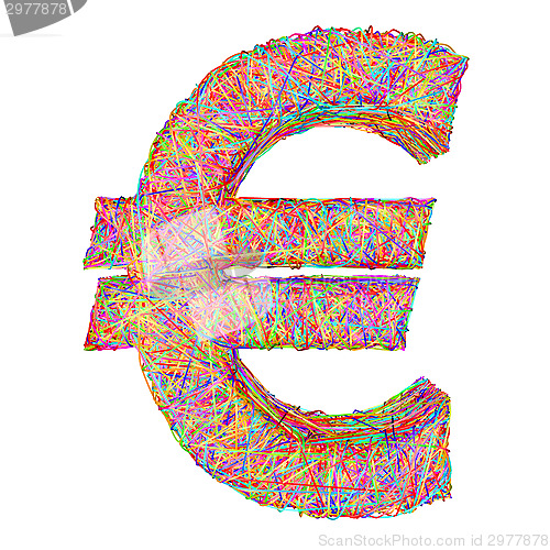 Image of Euro sign composed of colorful striplines isolated on white