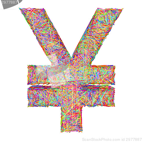 Image of Yen sign composed of colorful striplines isolated on white