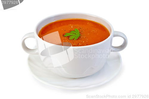 Image of Soup tomato in white bowl with parsley