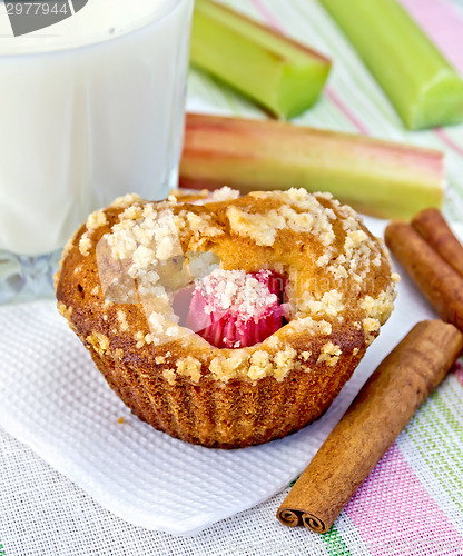 Image of Cupcake with rhubarb and cinnamon on napkin