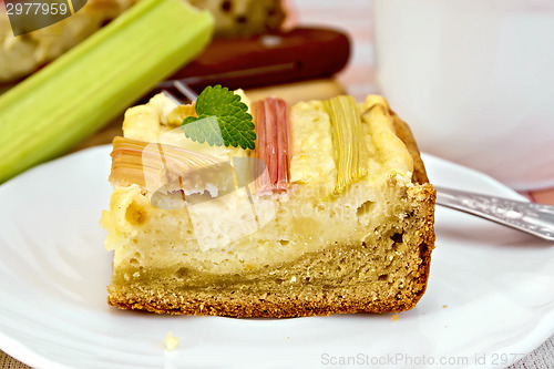 Image of Pie with curd and rhubarb on plate