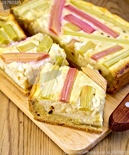 Image of Pie with curd and rhubarb on board