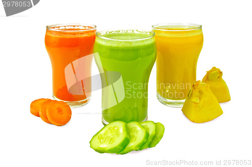Image of Juice vegetable in three glasses with vegetables