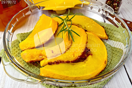 Image of Pumpkin baked in glass pan on board