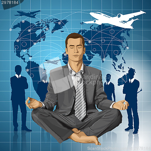 Image of Vector Businessman in Lotus Pose Meditating