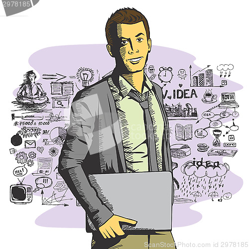 Image of Vector man with laptop in his hands
