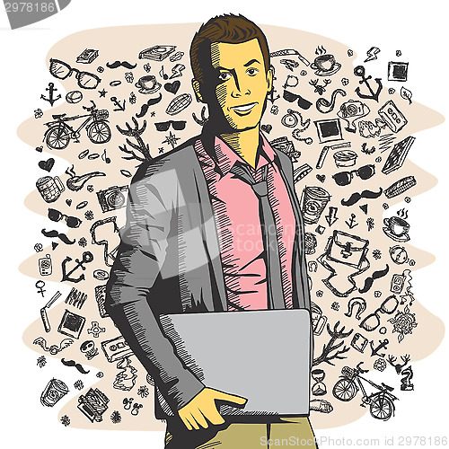 Image of Vector man with laptop in his hands