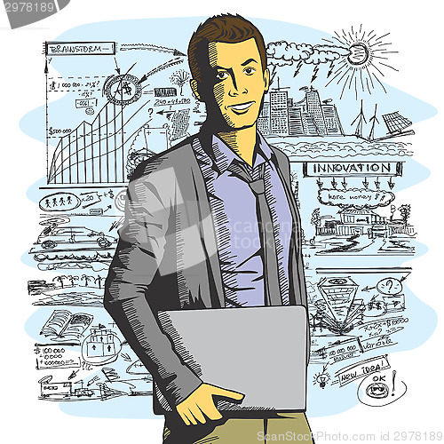 Image of Vector man with laptop in his hands