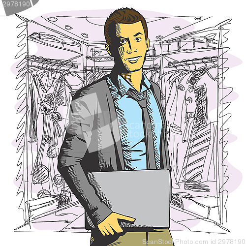Image of Vector man with laptop in his hands