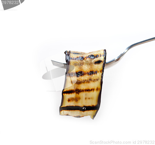 Image of grilled eggplant oubergine on a fork