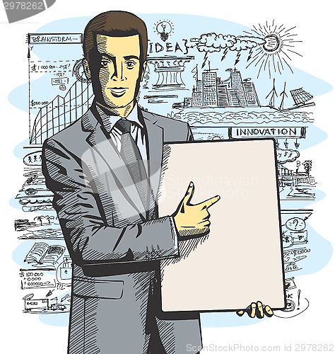 Image of Vector Businessman With Empty Write Board