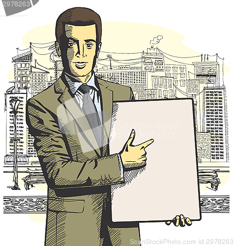 Image of Vector Businessman With Empty Write Board