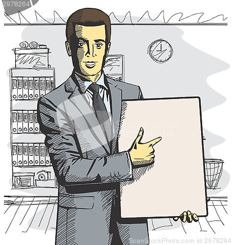 Image of Vector Businessman With Empty Write Board