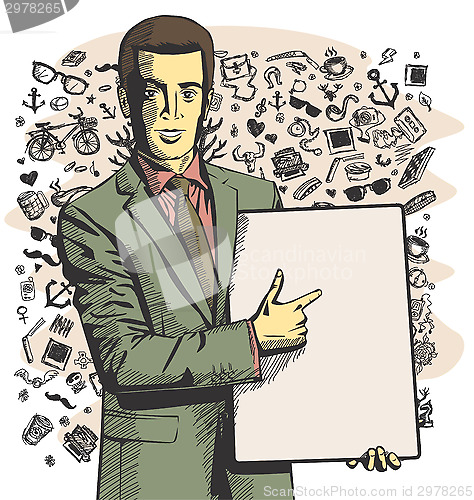 Image of Vector Businessman With Empty Write Board