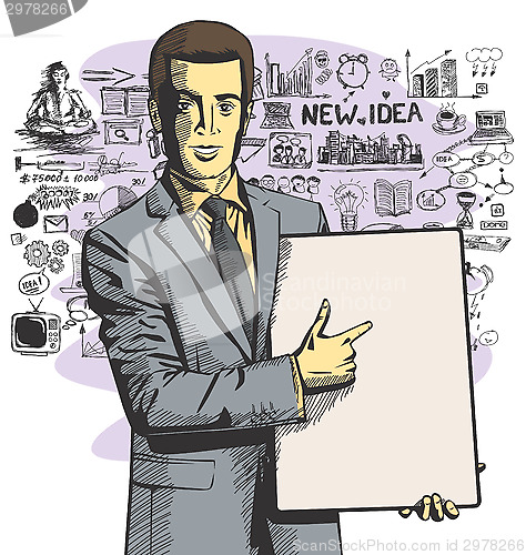 Image of Vector Businessman With Empty Write Board