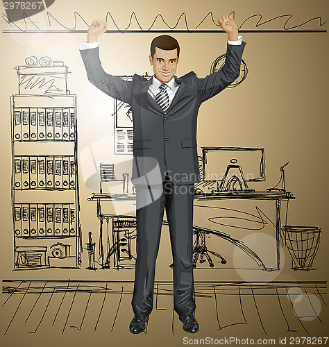 Image of Vector Businessman With Hands Up 06