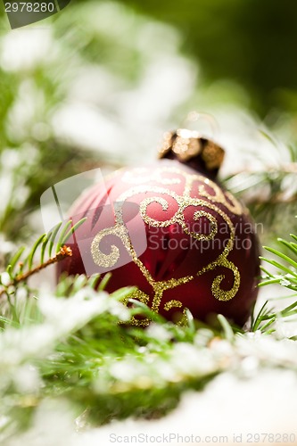 Image of Christmas background with baubles and craft