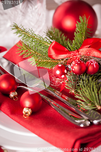 Image of Red themed Christmas place setting