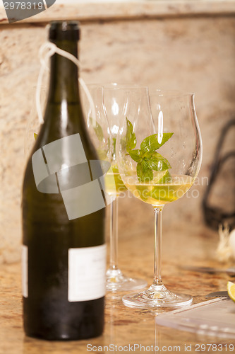 Image of White Wine Bottle with Two Wine Glasses