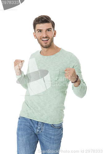 Image of young man in casual fashion on white