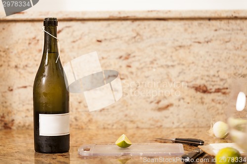 Image of White Wine Bottle with Two Wine Glasses