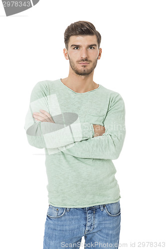Image of young man in casual fashion on white
