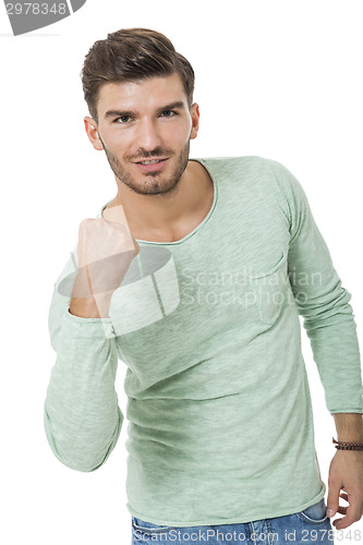 Image of young man in casual fashion on white