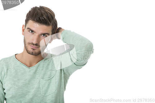 Image of young man in casual fashion on white