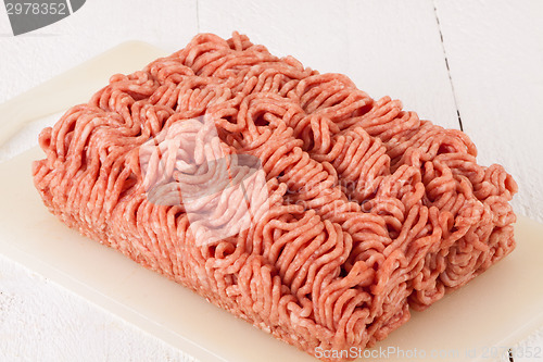 Image of Block of commercial beef mince from a store