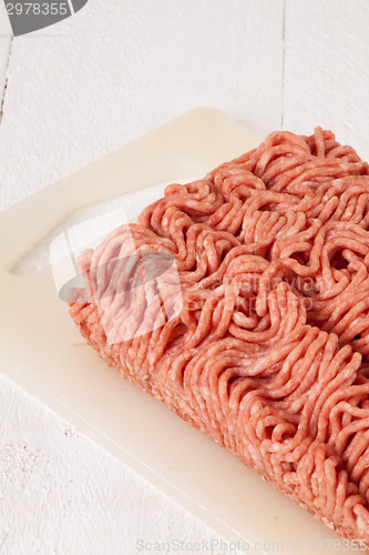 Image of Block of commercial beef mince from a store