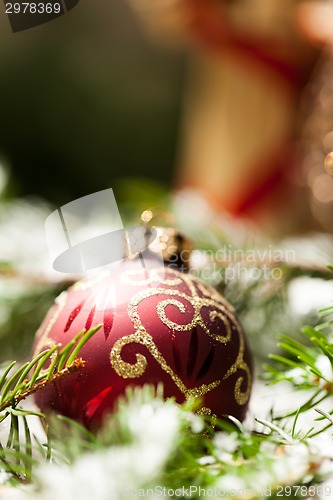 Image of Christmas background with baubles and craft