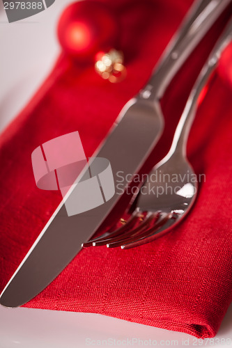 Image of Red themed Christmas place setting