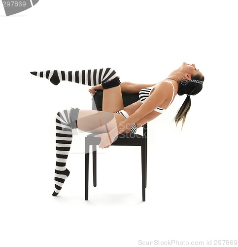 Image of striped underwear girl workout in chair