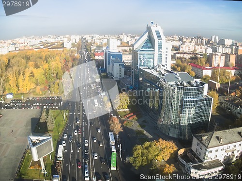 Image of Gazprom building and Respubliki street. Tyumen