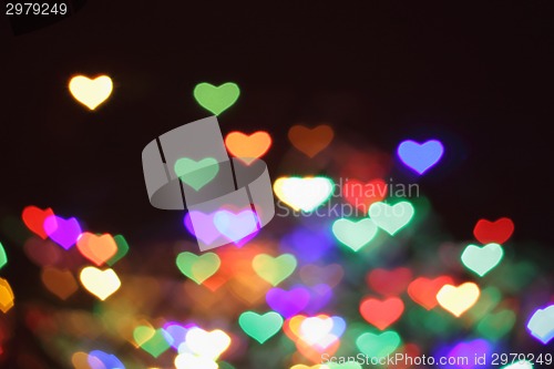 Image of abstract color christmas light background (hearts)