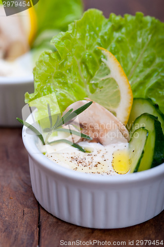 Image of fresh garlic cheese dip salad