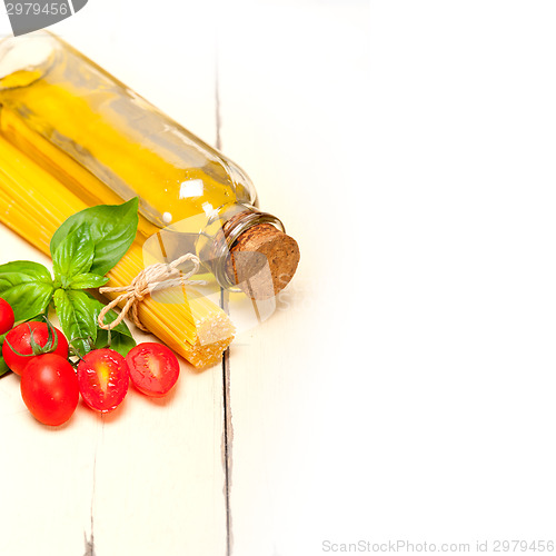 Image of Italian spaghetti pasta tomato and basil