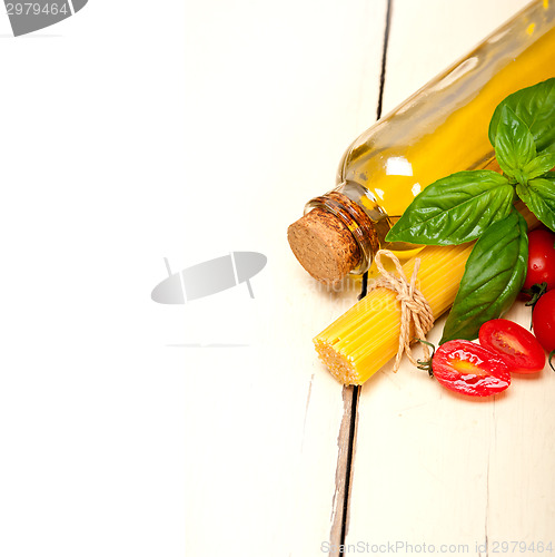 Image of Italian spaghetti pasta tomato and basil