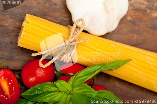 Image of Italian spaghetti pasta tomato and basil