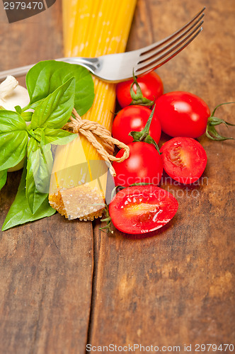 Image of Italian spaghetti pasta tomato and basil