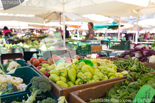 Image of Vegetable market stall.