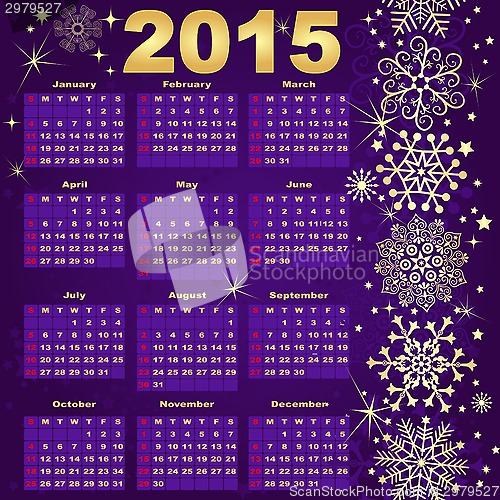 Image of 2015 New Year violet-Gold Calendar