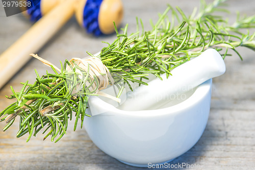 Image of rosemary with mortar