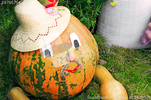 Image of Large pumpkin originally executed as an amusing figurine.